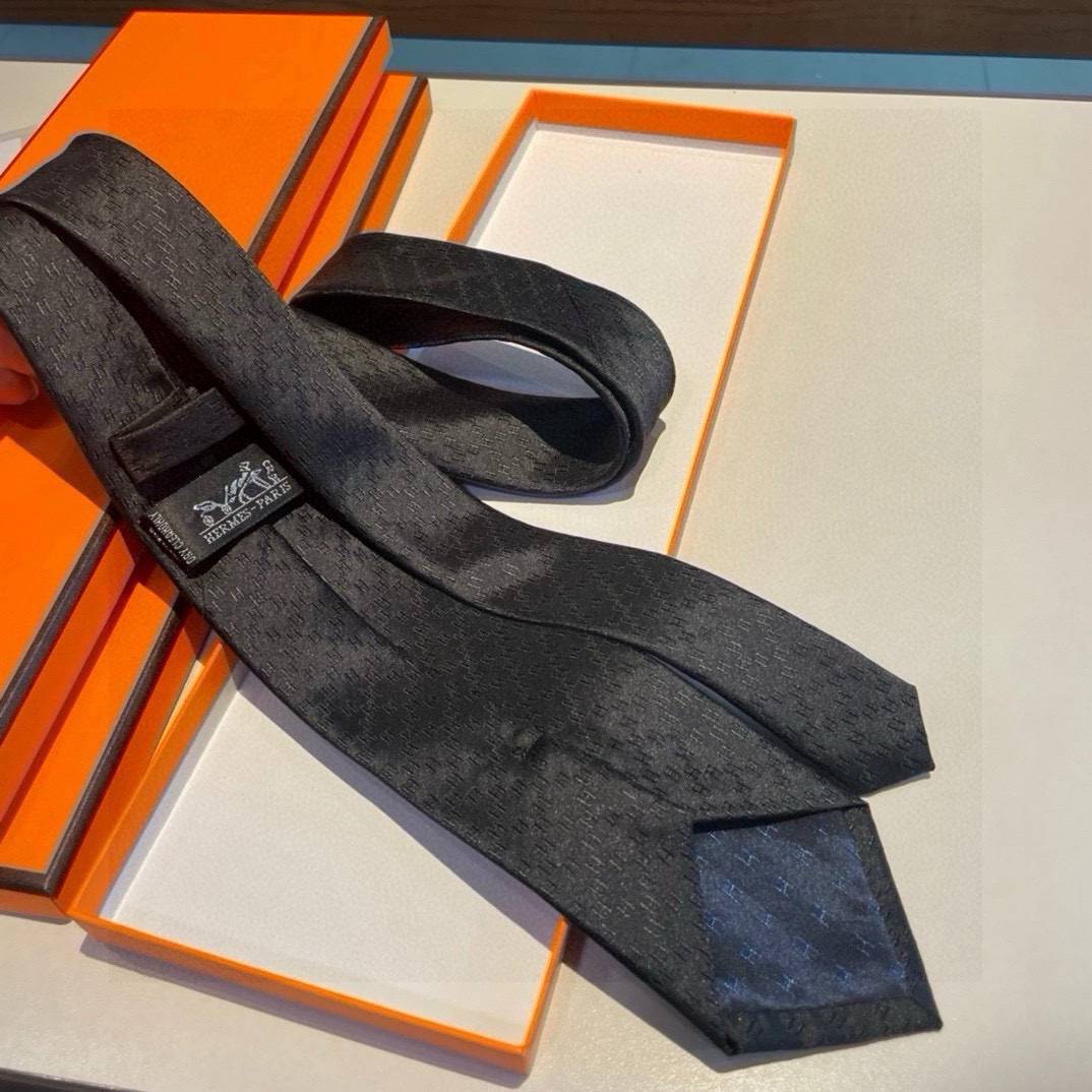 HERMES エルメス ネックタイ Hロゴ ジャカード柄 ブラック - 画像 6