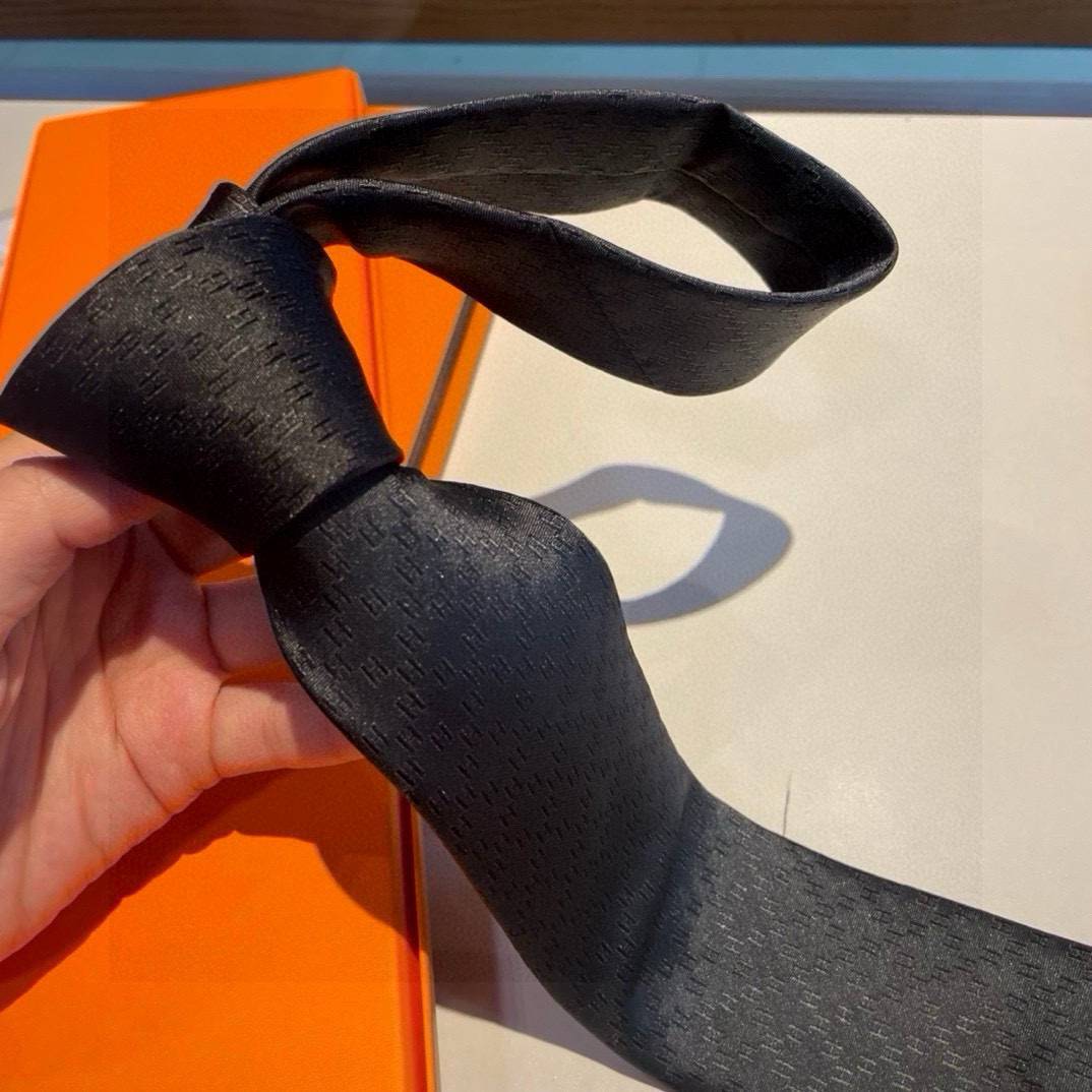HERMES エルメス ネックタイ Hロゴ ジャカード柄 ブラック - 画像 7