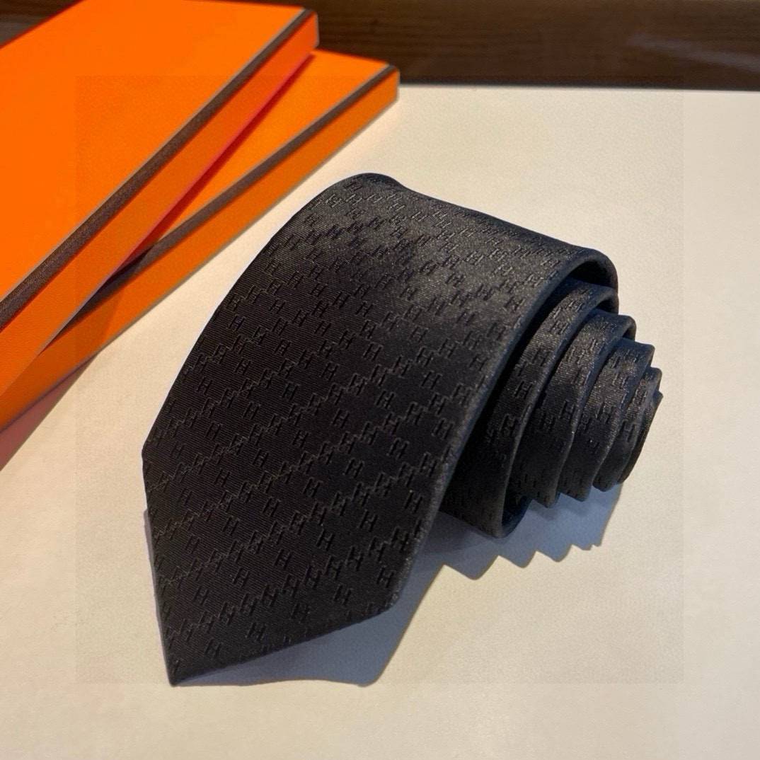 HERMES エルメス ネックタイ Hロゴ ジャカード柄 ブラック - 画像 8