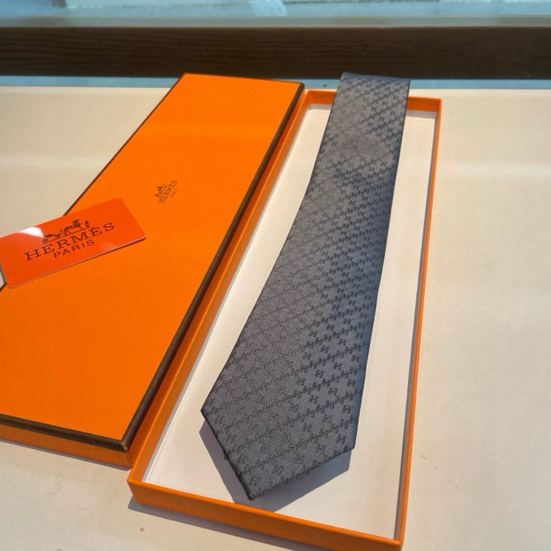 HERMES エルメス ネックタイ Hロゴ ジャカード柄 ブラック - 画像 10