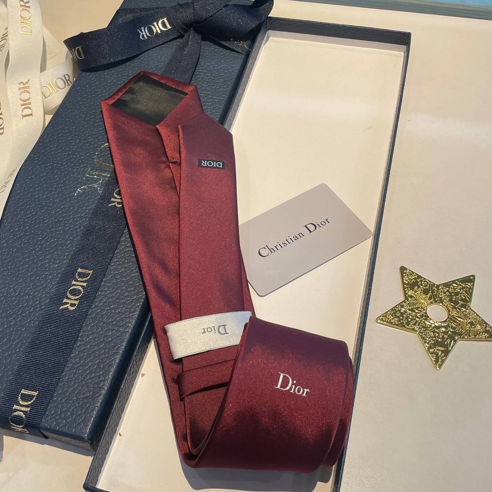 Christian Dior ネクタイ ワインレッド 刺繍ロゴ - 画像 8