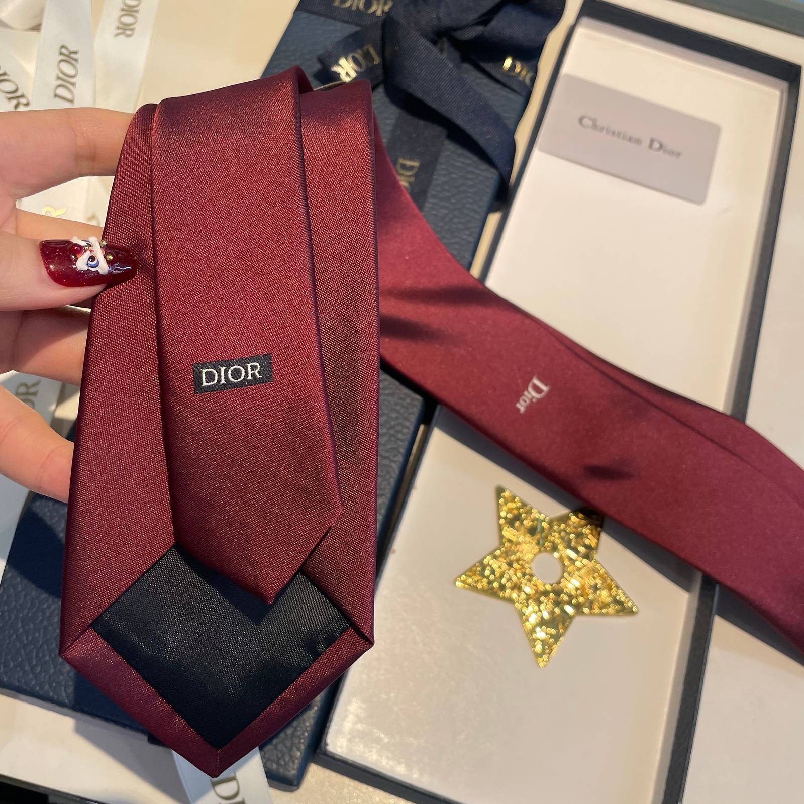 Christian Dior ネクタイ ワインレッド 刺繍ロゴ - 画像 9