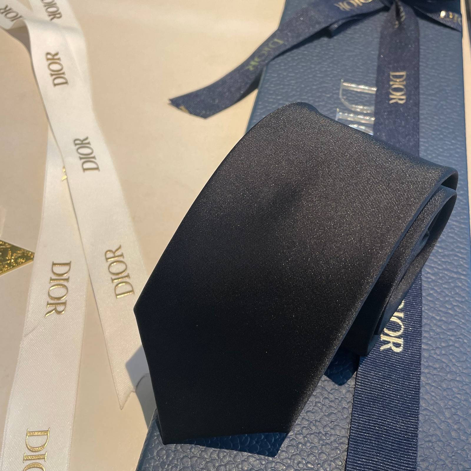 Dior ディオール ネクタイ シルク調 裏ロゴ ブラック - 画像 6