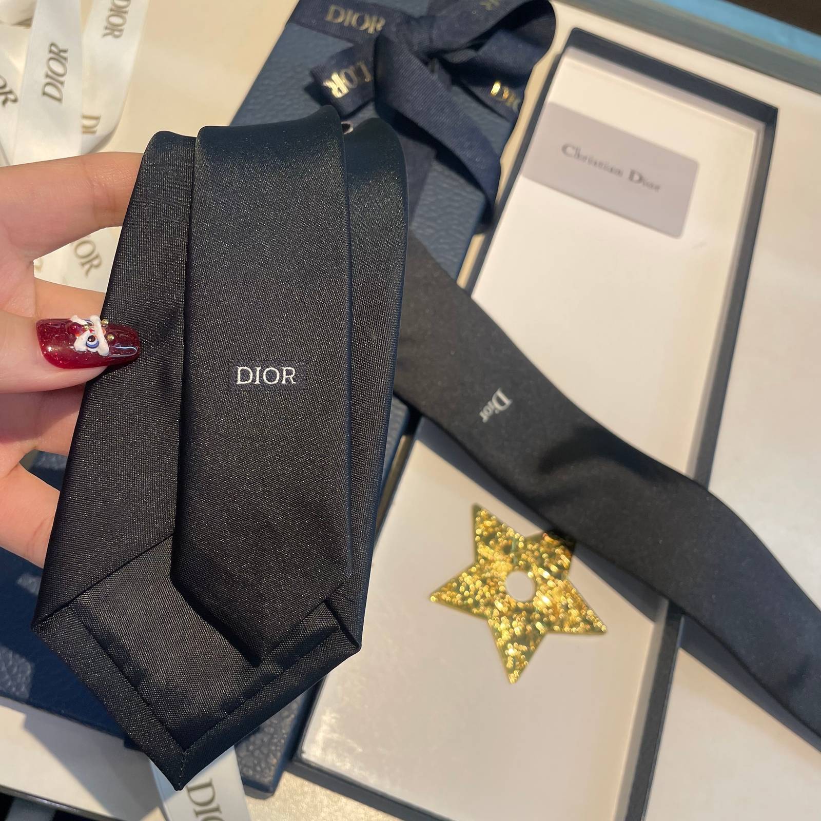 Dior ディオール ネクタイ シルク調 裏ロゴ ブラック - 画像 8