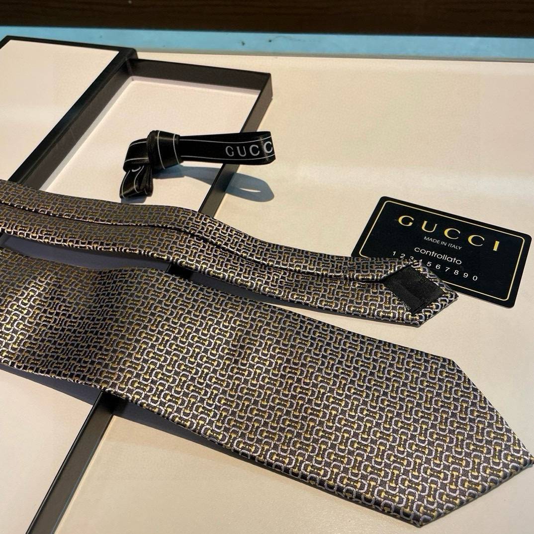 GUCCI グッチ GG 柄 シルク ネクタイ ネイビー レザー製ネクタイピン付 - 画像 9