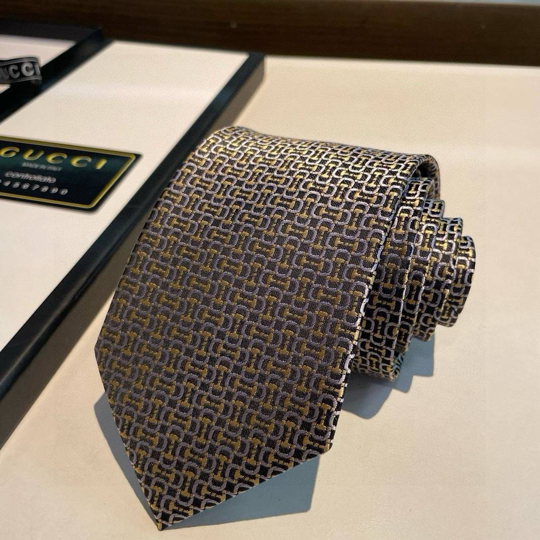 GUCCI グッチ GG 柄 シルク ネクタイ ネイビー レザー製ネクタイピン付 - 画像 12