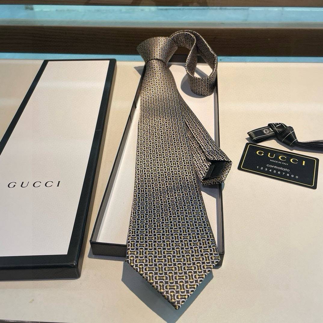 GUCCI グッチ GG 柄 シルク ネクタイ ネイビー レザー製ネクタイピン付 - 画像 14