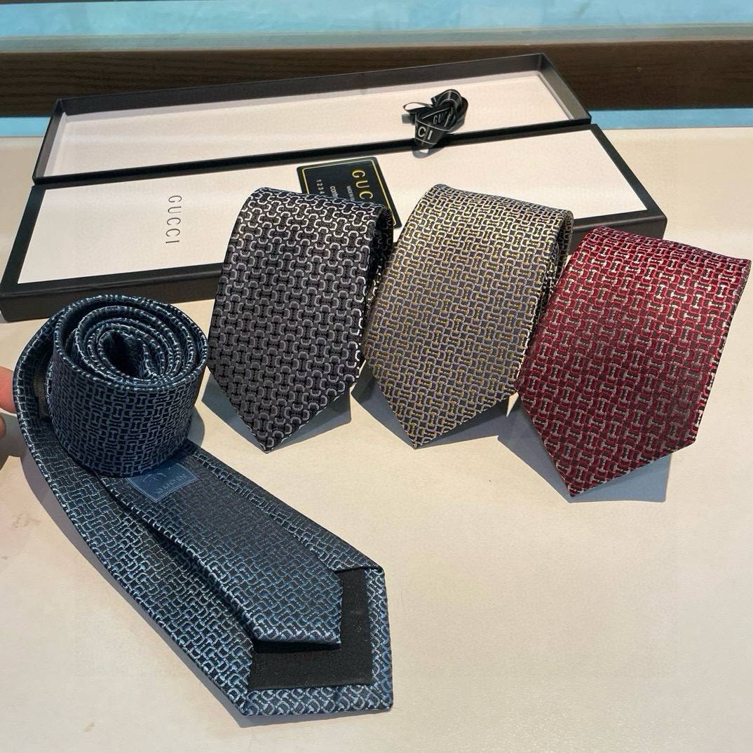 GUCCI グッチ GG 柄 シルク ネクタイ ネイビー レザー製ネクタイピン付 - 画像 15