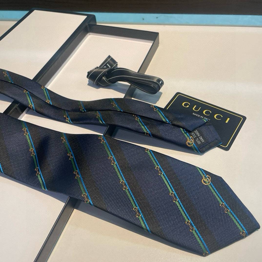 GUCCI グッチ ネクタイ シルク ストライプ ビーモチーフ ネイビー - 画像 2