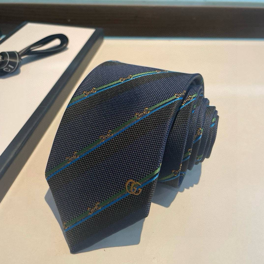 GUCCI グッチ ネクタイ シルク ストライプ ビーモチーフ ネイビー - 画像 4