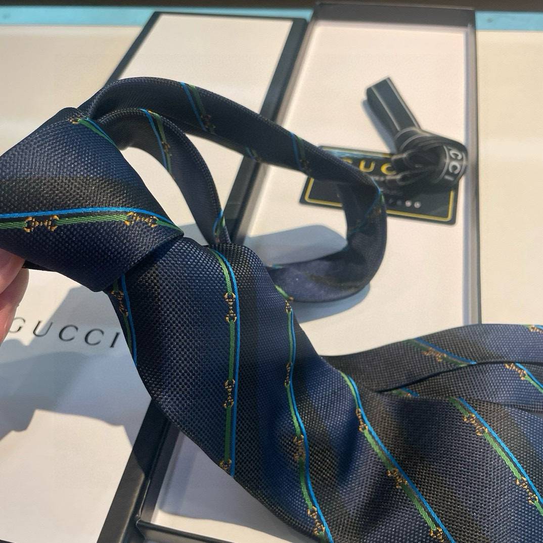 GUCCI グッチ ネクタイ シルク ストライプ ビーモチーフ ネイビー - 画像 5