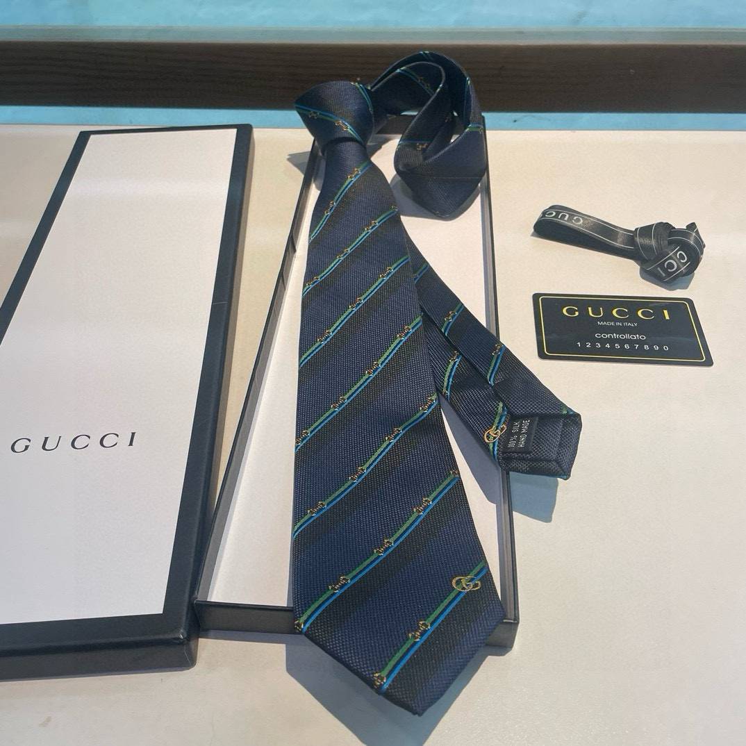 GUCCI グッチ ネクタイ シルク ストライプ ビーモチーフ ネイビー - 画像 6