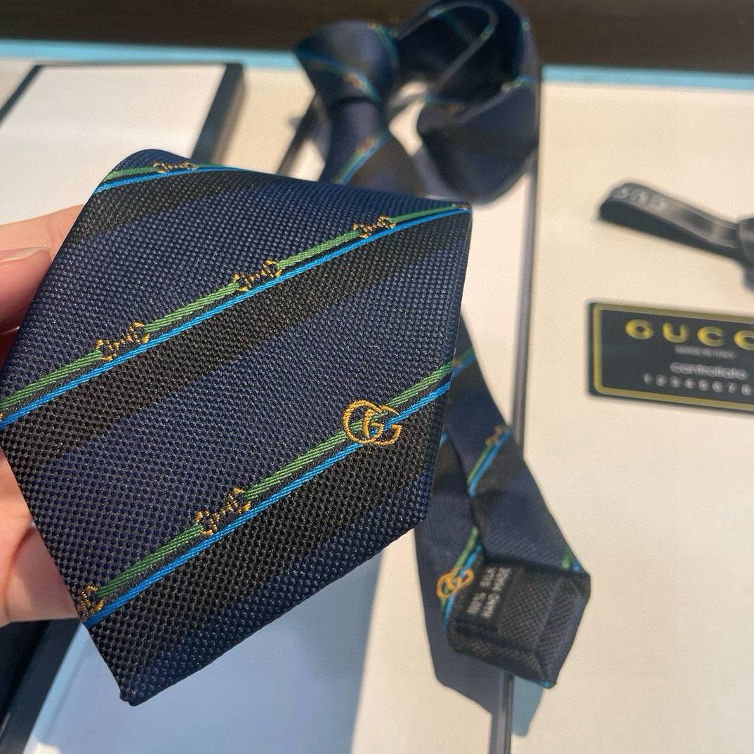 GUCCI グッチ ネクタイ シルク ストライプ ビーモチーフ ネイビー - 画像 7