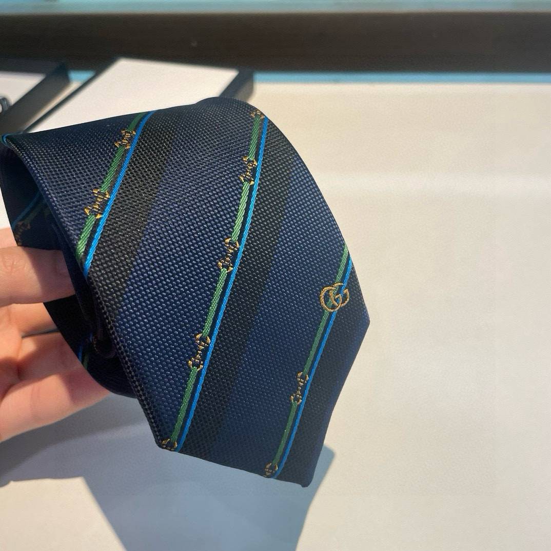 GUCCI グッチ ネクタイ シルク ストライプ ビーモチーフ ネイビー - 画像 8
