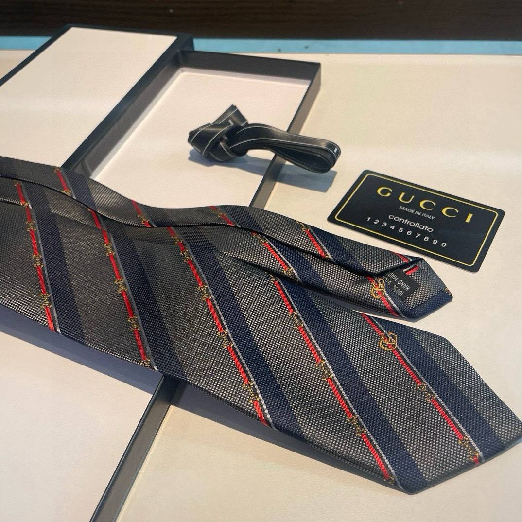 GUCCI グッチ シルク ネクタイ ビーモチーフ ストライプ ネイビー - 画像 2