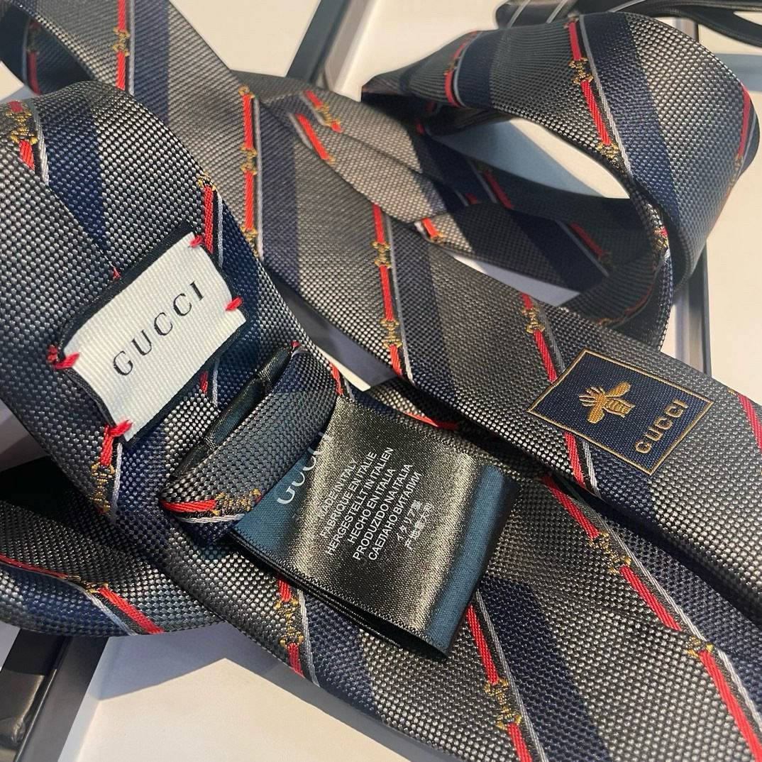 GUCCI グッチ シルク ネクタイ ビーモチーフ ストライプ ネイビー - 画像 3
