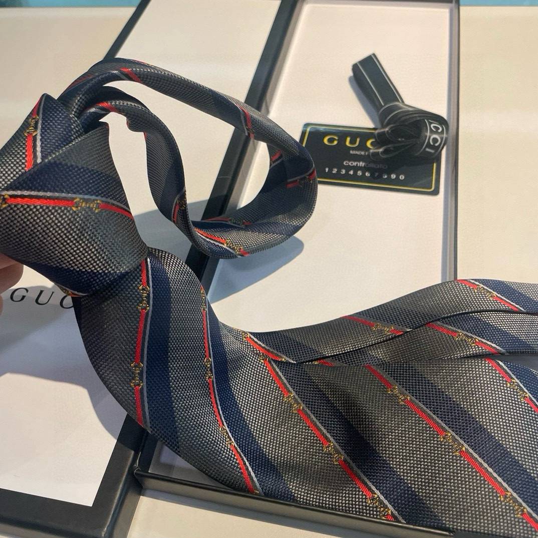 GUCCI グッチ シルク ネクタイ ビーモチーフ ストライプ ネイビー - 画像 5