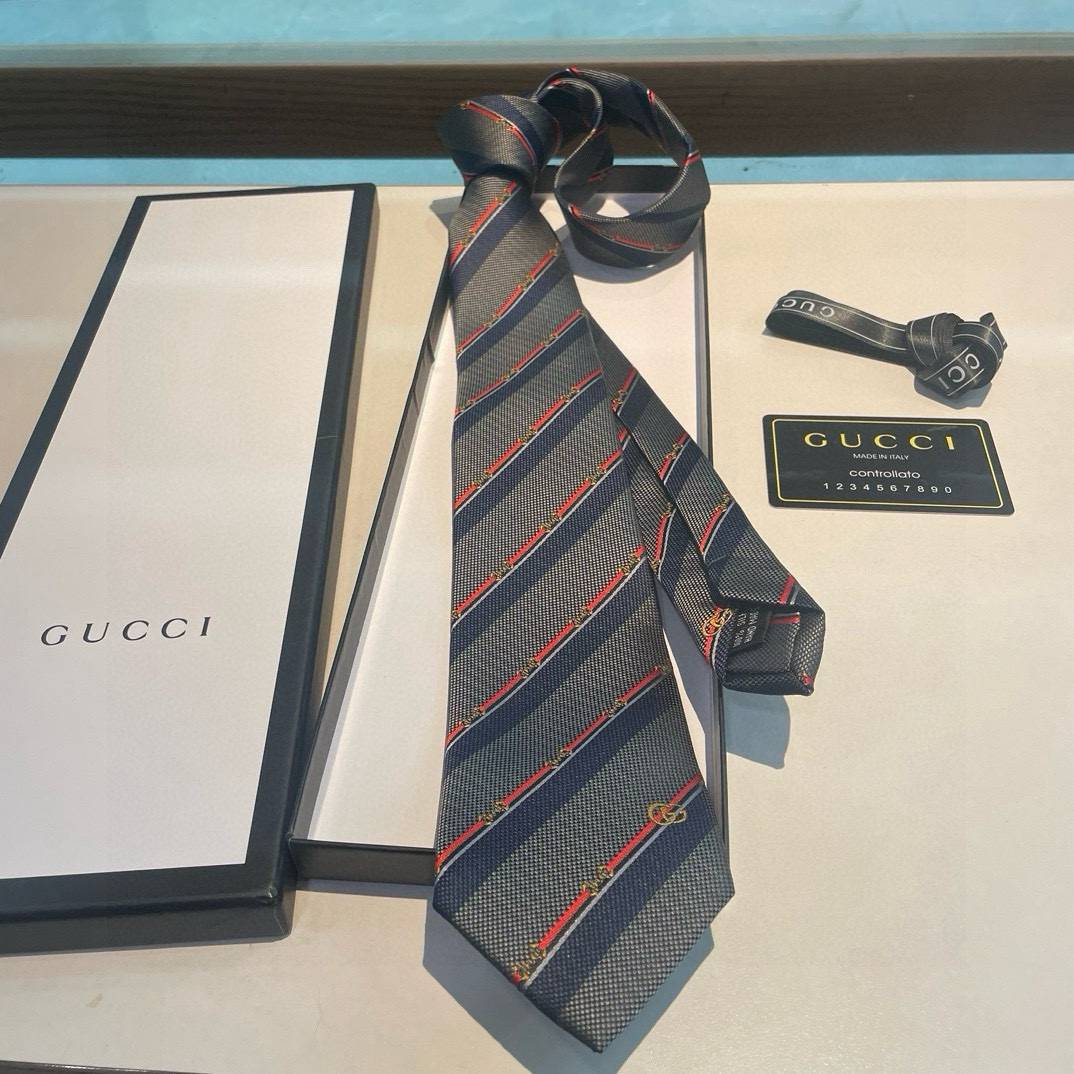 GUCCI グッチ シルク ネクタイ ビーモチーフ ストライプ ネイビー - 画像 6
