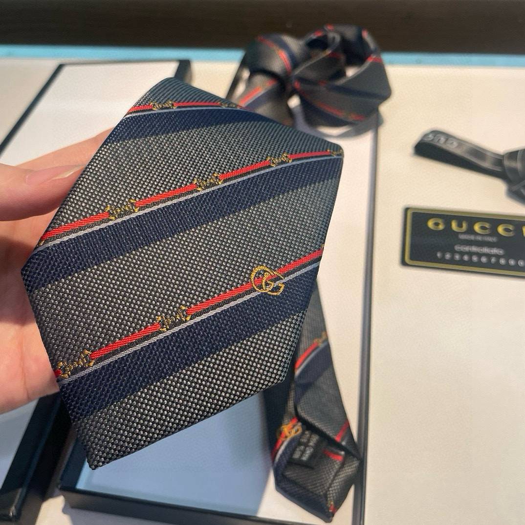 GUCCI グッチ シルク ネクタイ ビーモチーフ ストライプ ネイビー - 画像 7