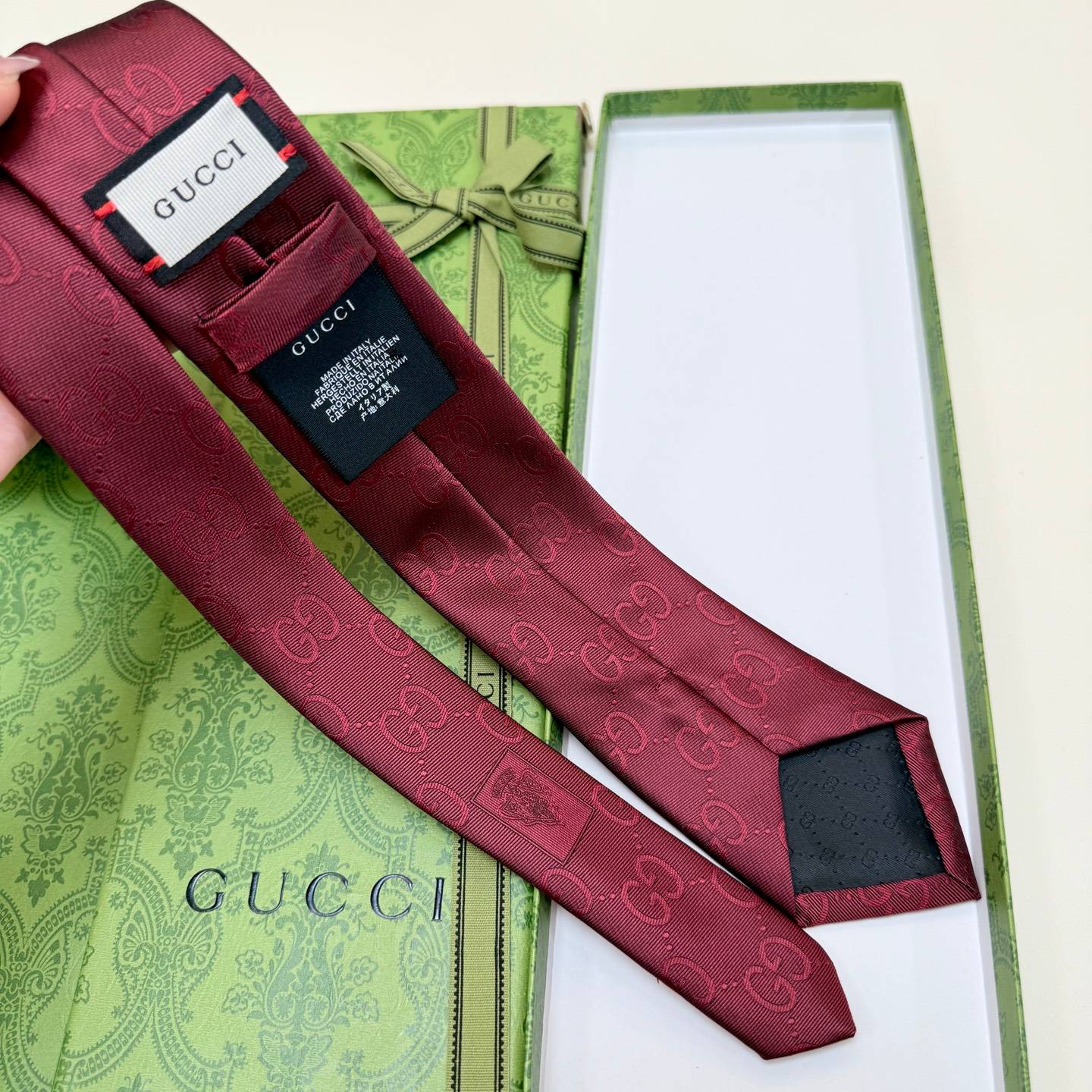 GUCCI グッチ ネクタイ GG モノグラム柄 ワインレッド - 画像 5