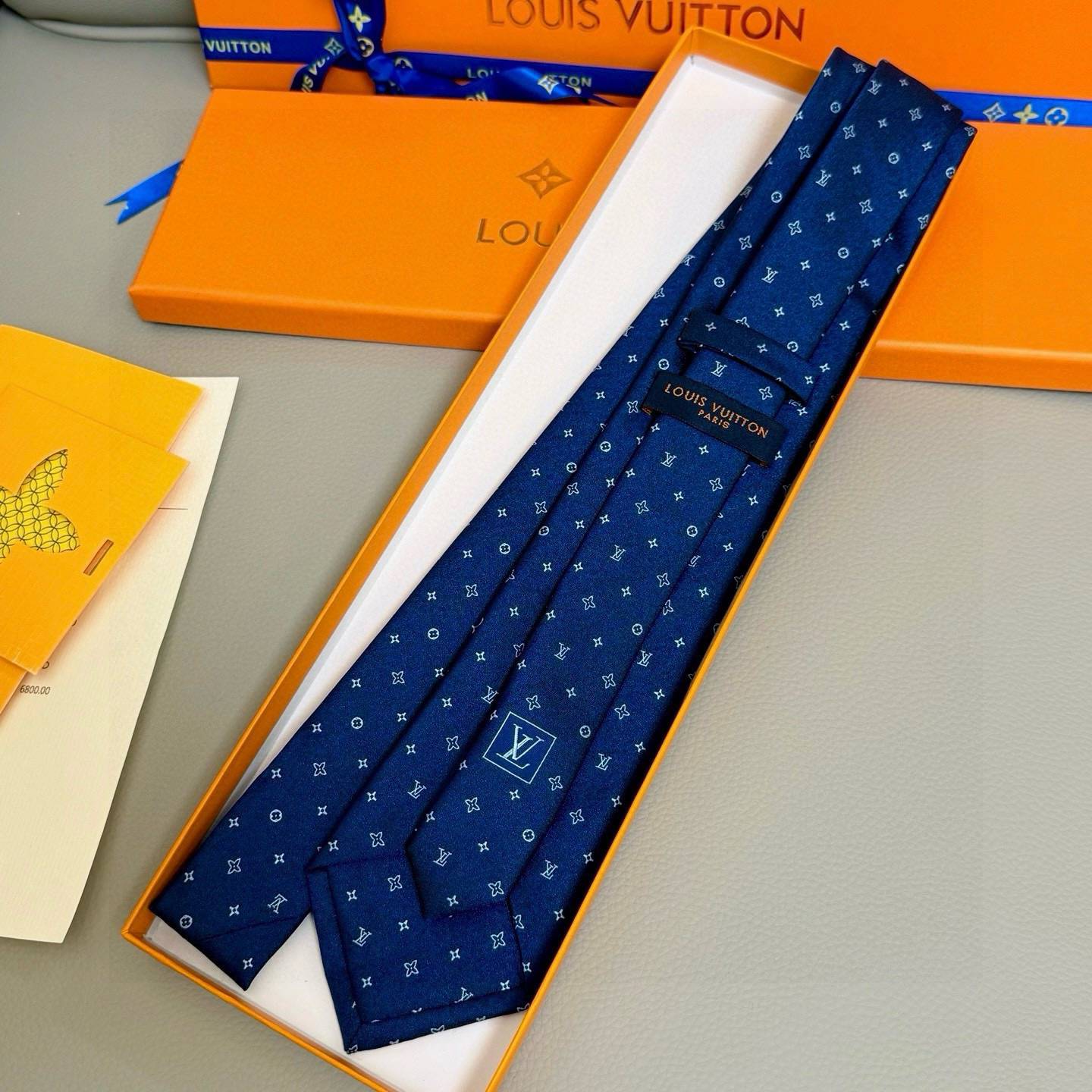 LOUIS VUITTON ルイヴィトン ネクタイ シルバー モノグラム柄 - 画像 6