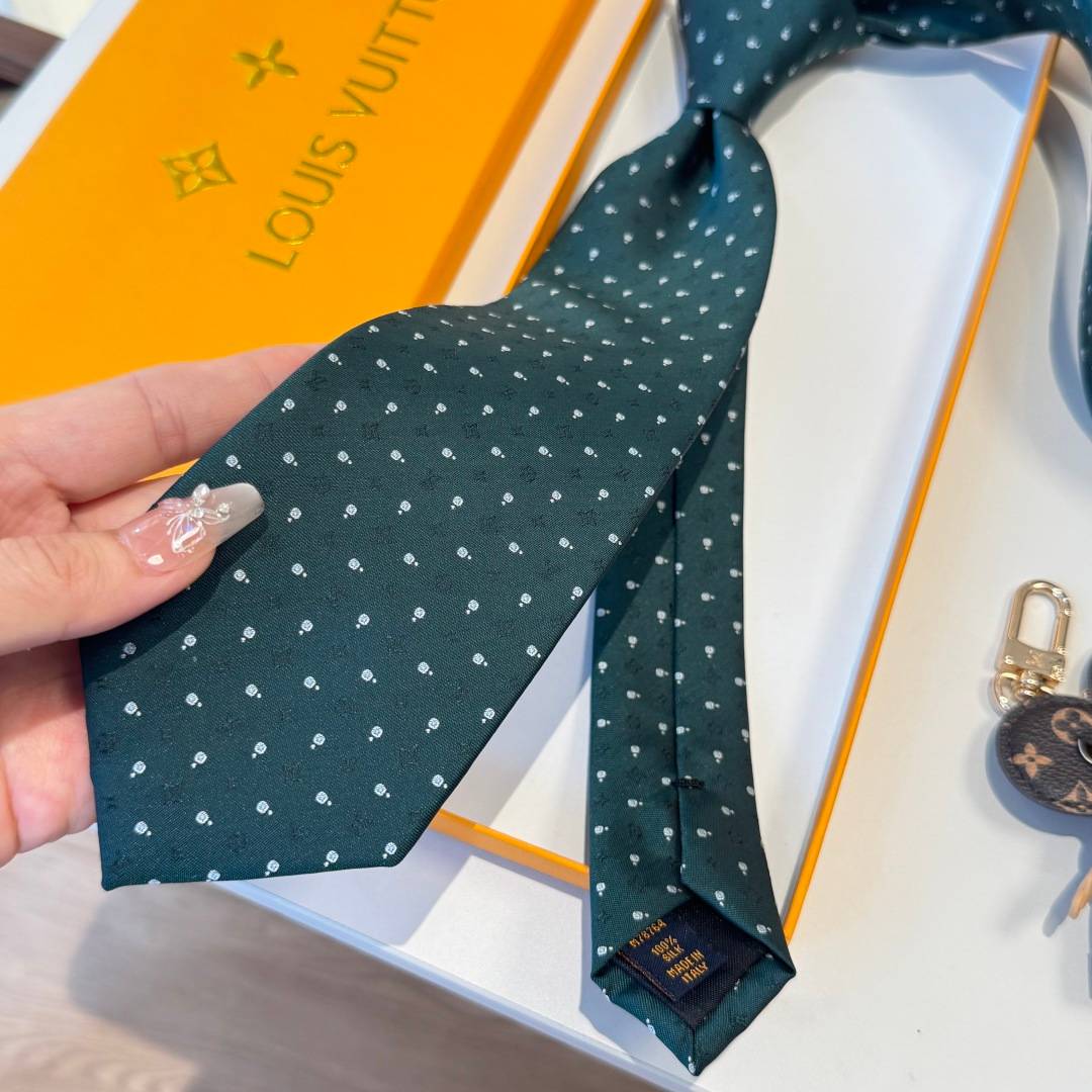 LOUIS VUITTON ルイヴィトン ネクタイ シルク モノグラム柄 ダークグリーン - 画像 3