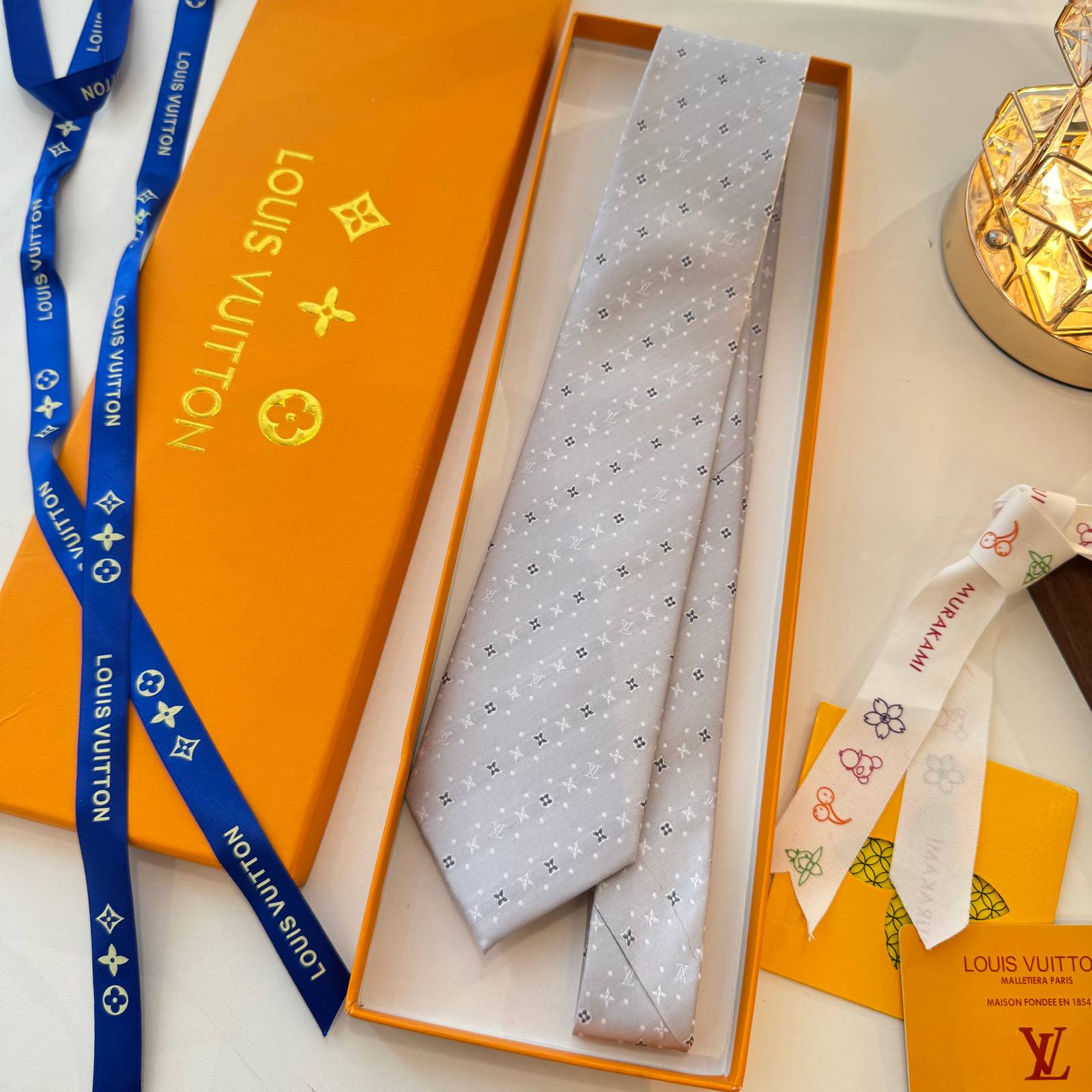 LOUIS VUITTON ルイヴィトン ネクタイ モノグラム柄 ライトブルー - 画像 2