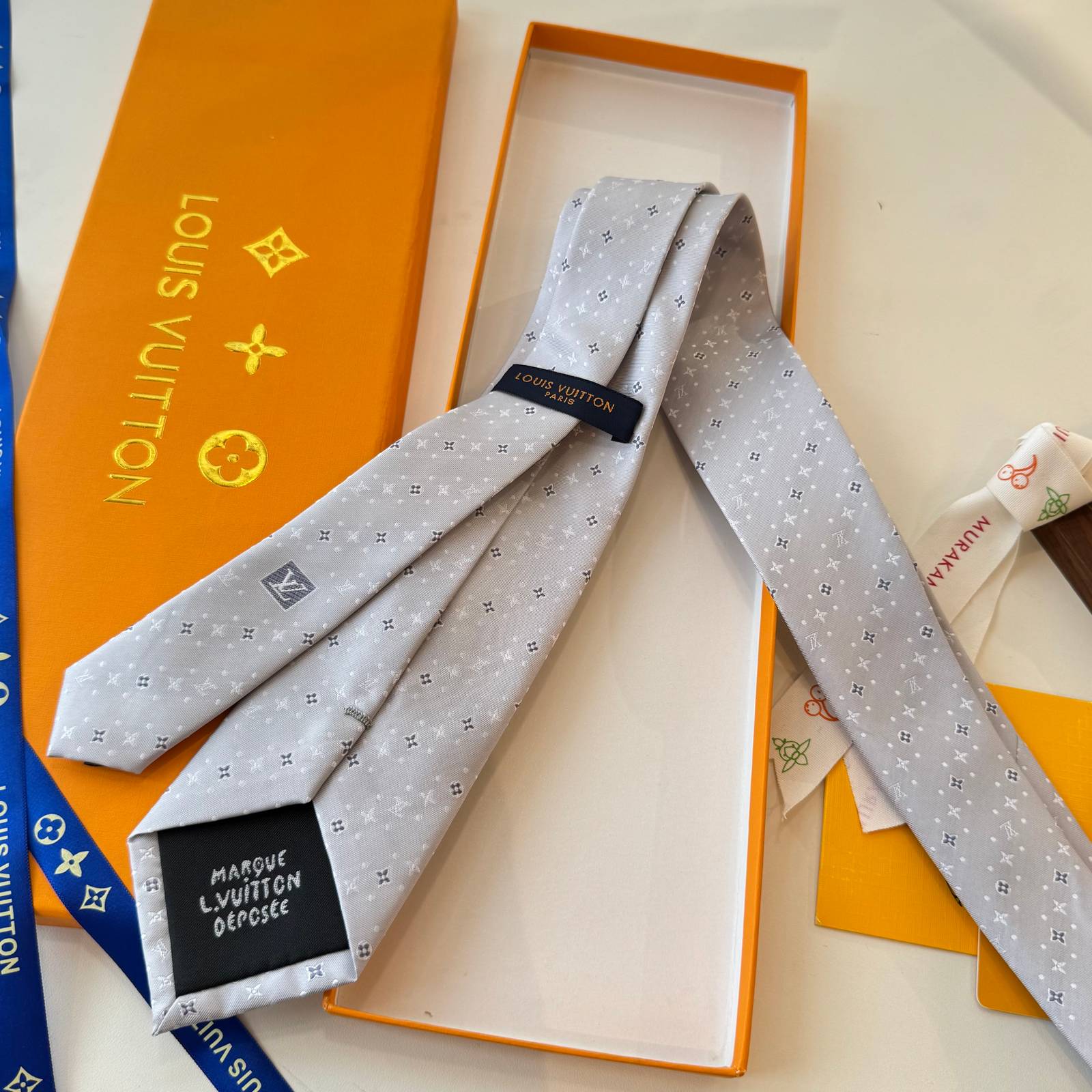 LOUIS VUITTON ルイヴィトン ネクタイ モノグラム柄 ライトブルー - 画像 3