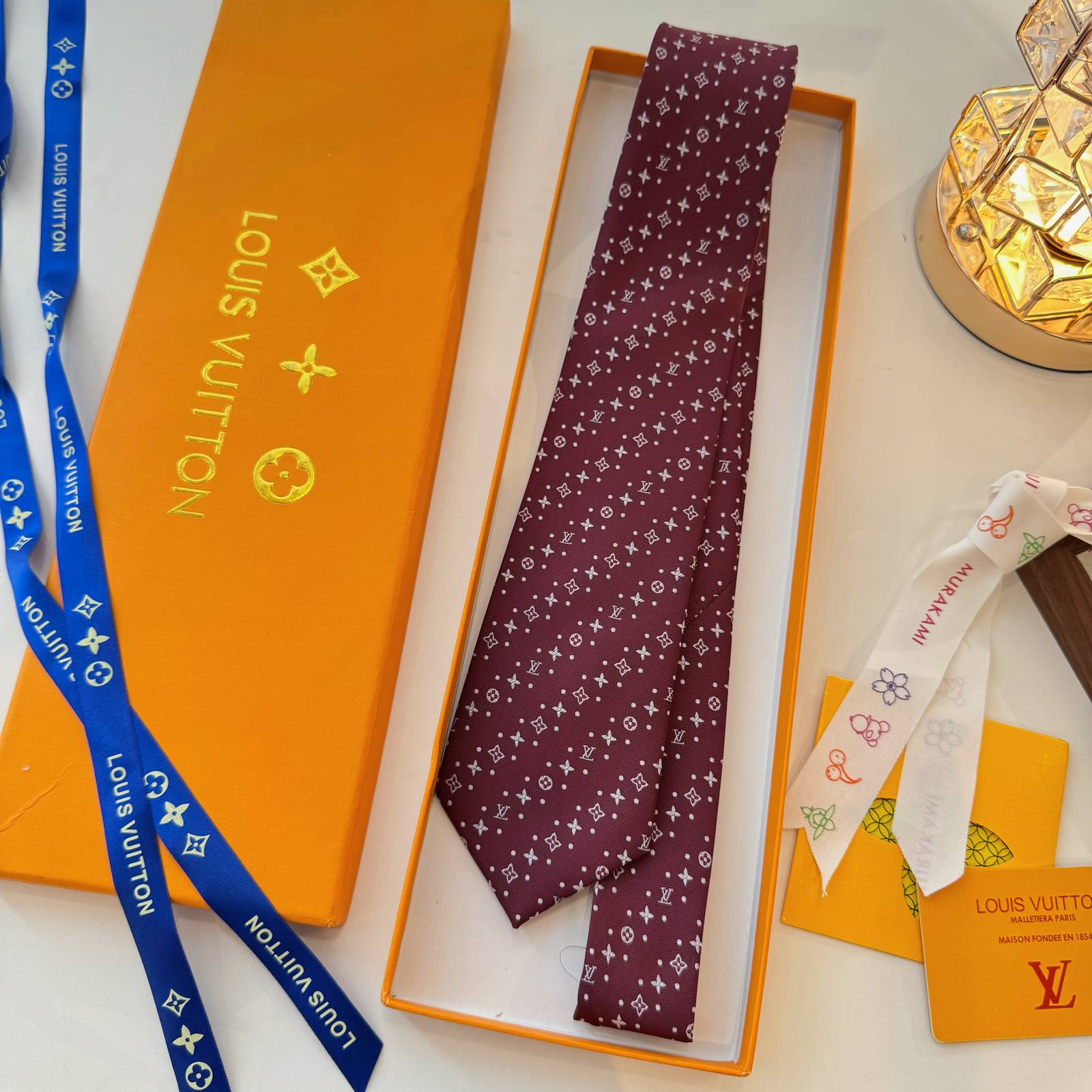 Louis Vuitton ルイヴィトン ネクタイ モノグラム柄 シルク調 バーガンディ - 画像 2