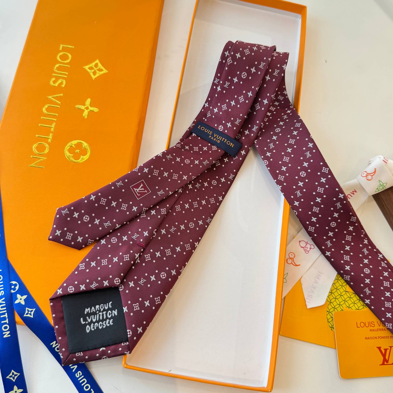 Louis Vuitton ルイヴィトン ネクタイ モノグラム柄 シルク調 バーガンディ - 画像 3