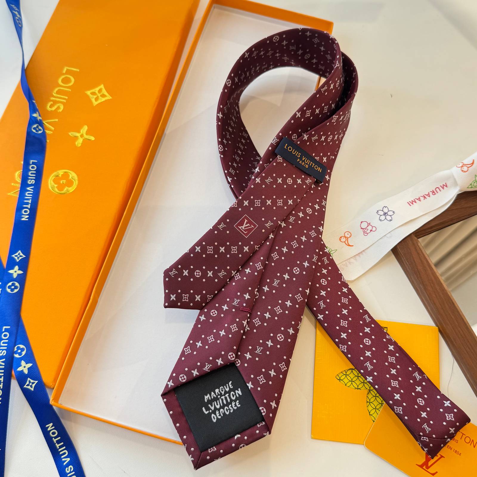 Louis Vuitton ルイヴィトン ネクタイ モノグラム柄 シルク調 バーガンディ - 画像 6