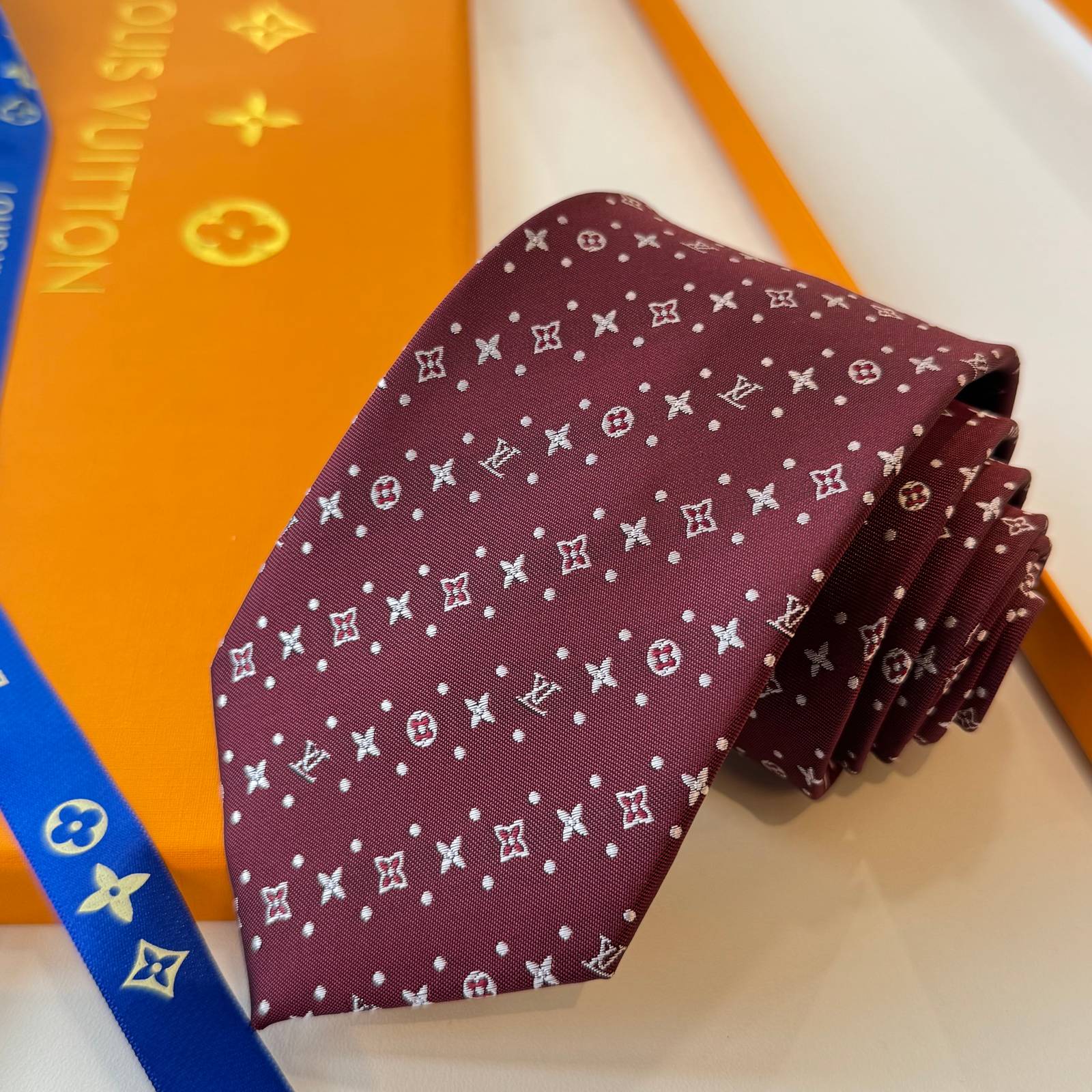 Louis Vuitton ルイヴィトン ネクタイ モノグラム柄 シルク調 バーガンディ - 画像 7