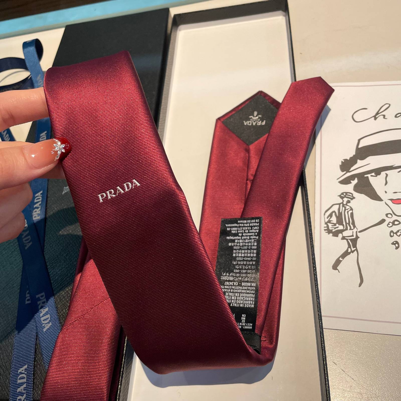 PRADA プラダ ボタンダウンネクタイ レッド - 画像 4