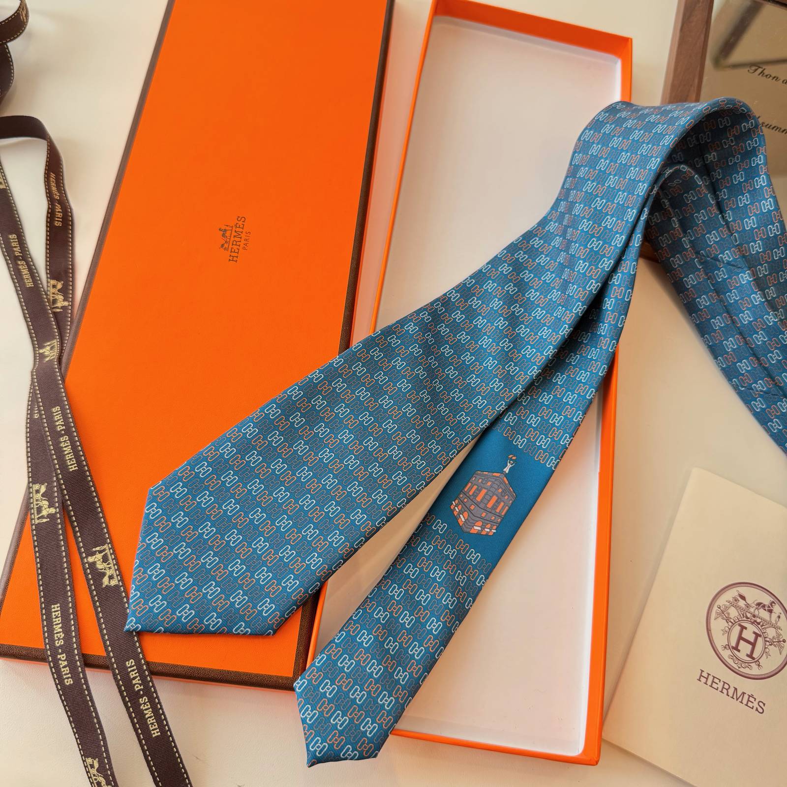 HERMES アニマル柄 ドレスシャツ ネクタイ レッド - 画像 12