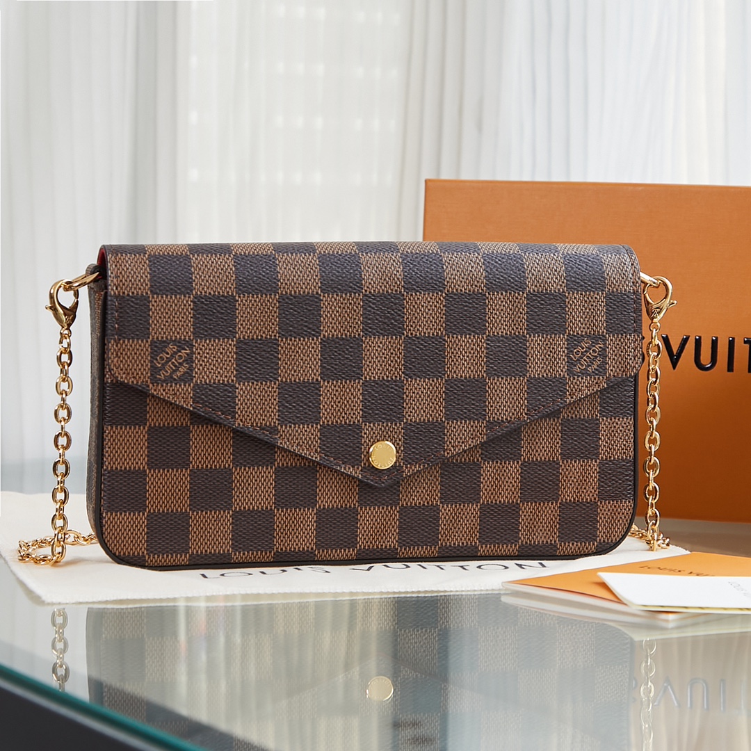 ルイヴィトン☆フェリシーポーチ　FéLICIE POCHETTE　チェーンショルダーウォレット　ポシェット　ショルダーバッグ　LOUIS VUITTON　長財布　クラッチバッグ　チェーンバッグ　ミニバッグ　ダミエ