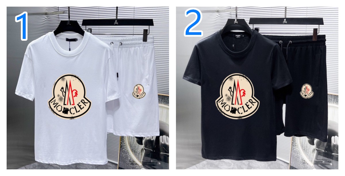 MONCLER　モンクレール　セットアップ　上下2点セットメンズ服　半袖Ｔシャツと半ズボン　ショートパンツ　カジュアルウェア　黒/白　2色