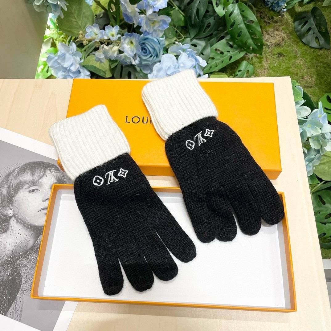 Louis Vuitton ルイ ヴィトン 手袋 秋冬 防寒 ニット ブラック ホワイト ギフト - 画像 2
