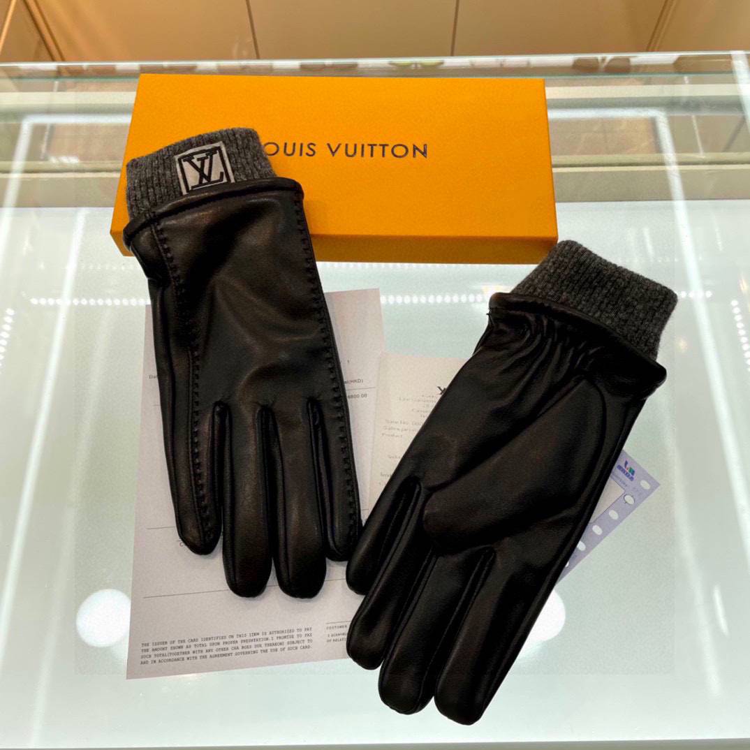 LOUIS VUITTON ルイ ヴィトン レザー手袋 本革 グローブ 冬 防寒 通勤 ブラック