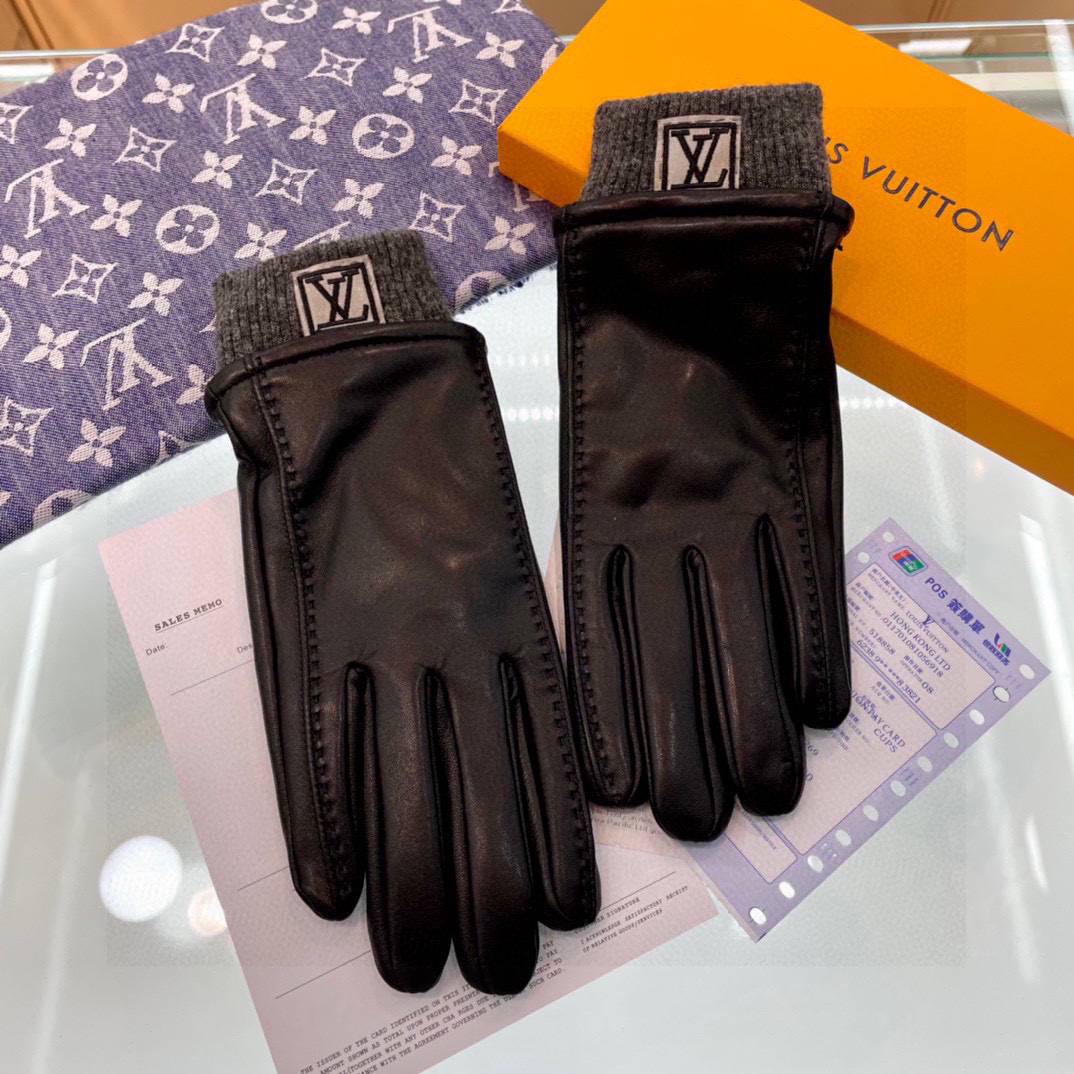 LOUIS VUITTON ルイ ヴィトン レザー手袋 本革 グローブ 冬 防寒 通勤 ブラック - 画像 2