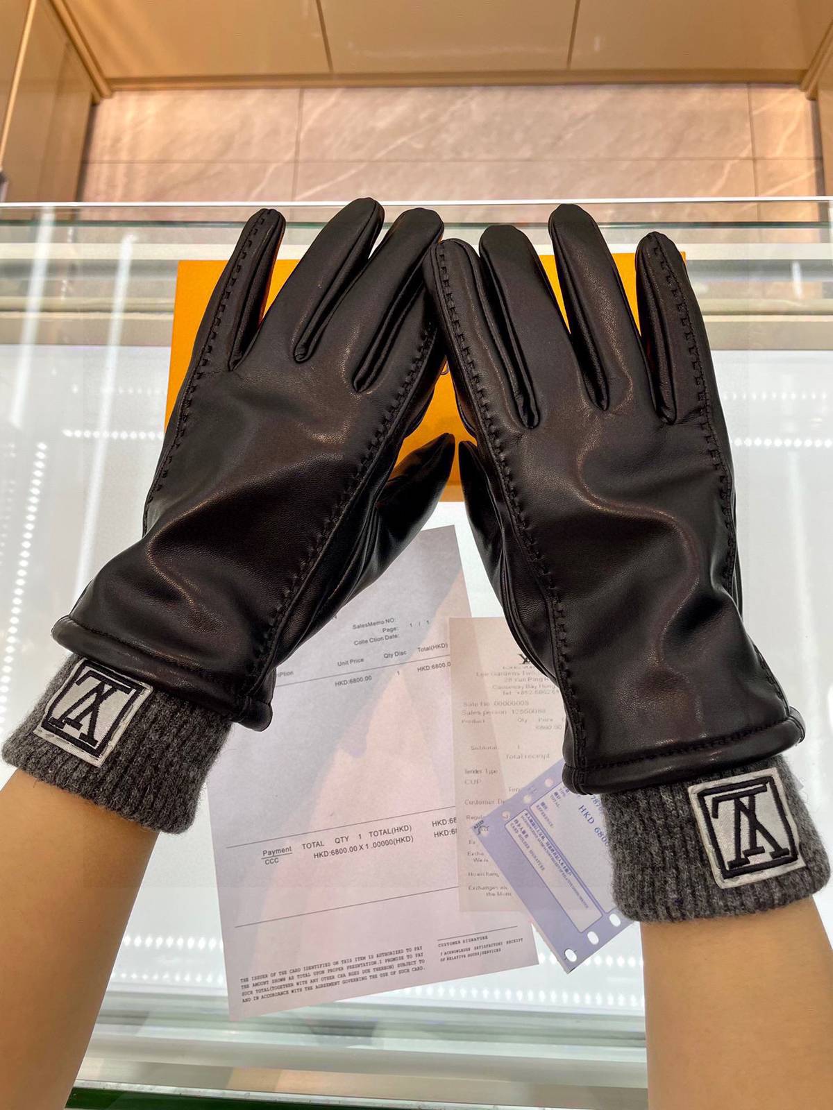 LOUIS VUITTON ルイ ヴィトン レザー手袋 本革 グローブ 冬 防寒 通勤 ブラック - 画像 3