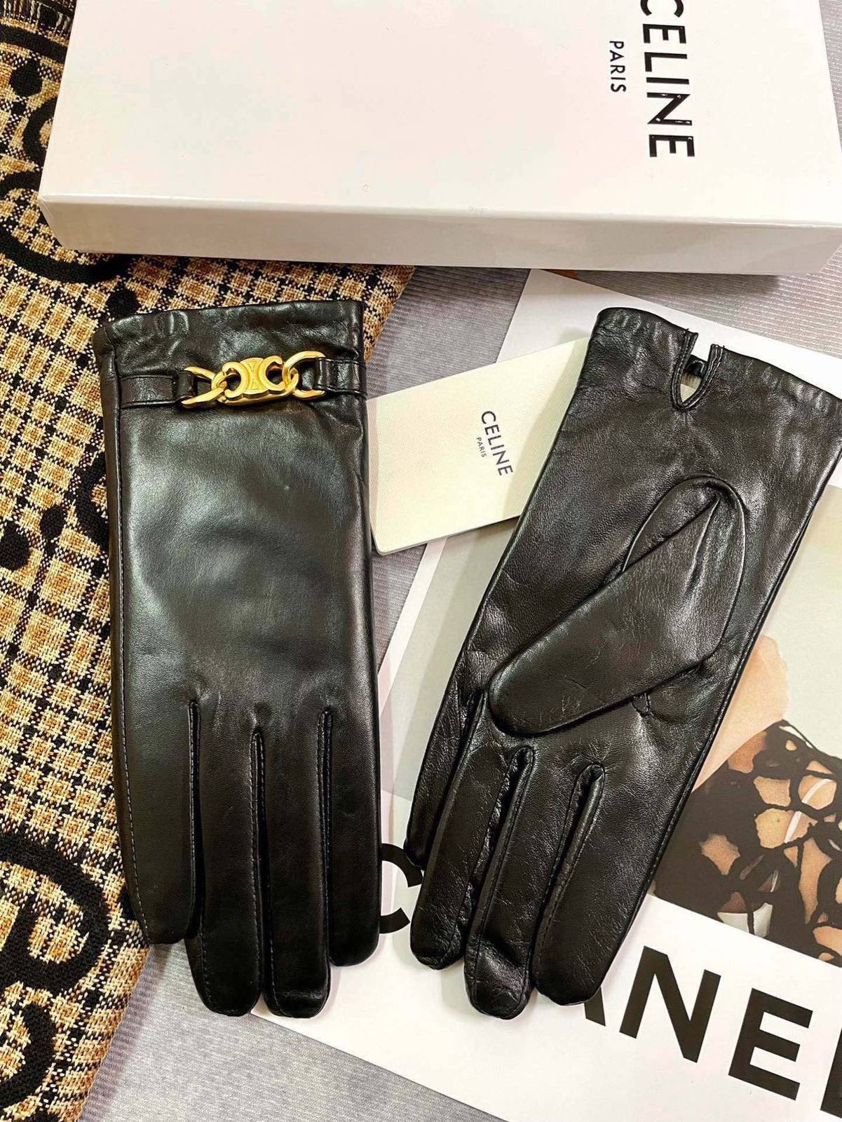 CELINE セリーヌ レザー手袋 本革 防寒 通勤 高級感 ブラック - 画像 7