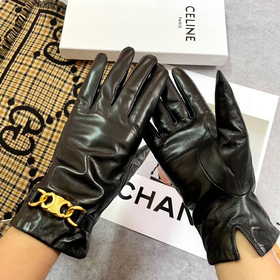 CELINE セリーヌ レザー手袋 本革 防寒 通勤 高級感 ブラック - 画像 9