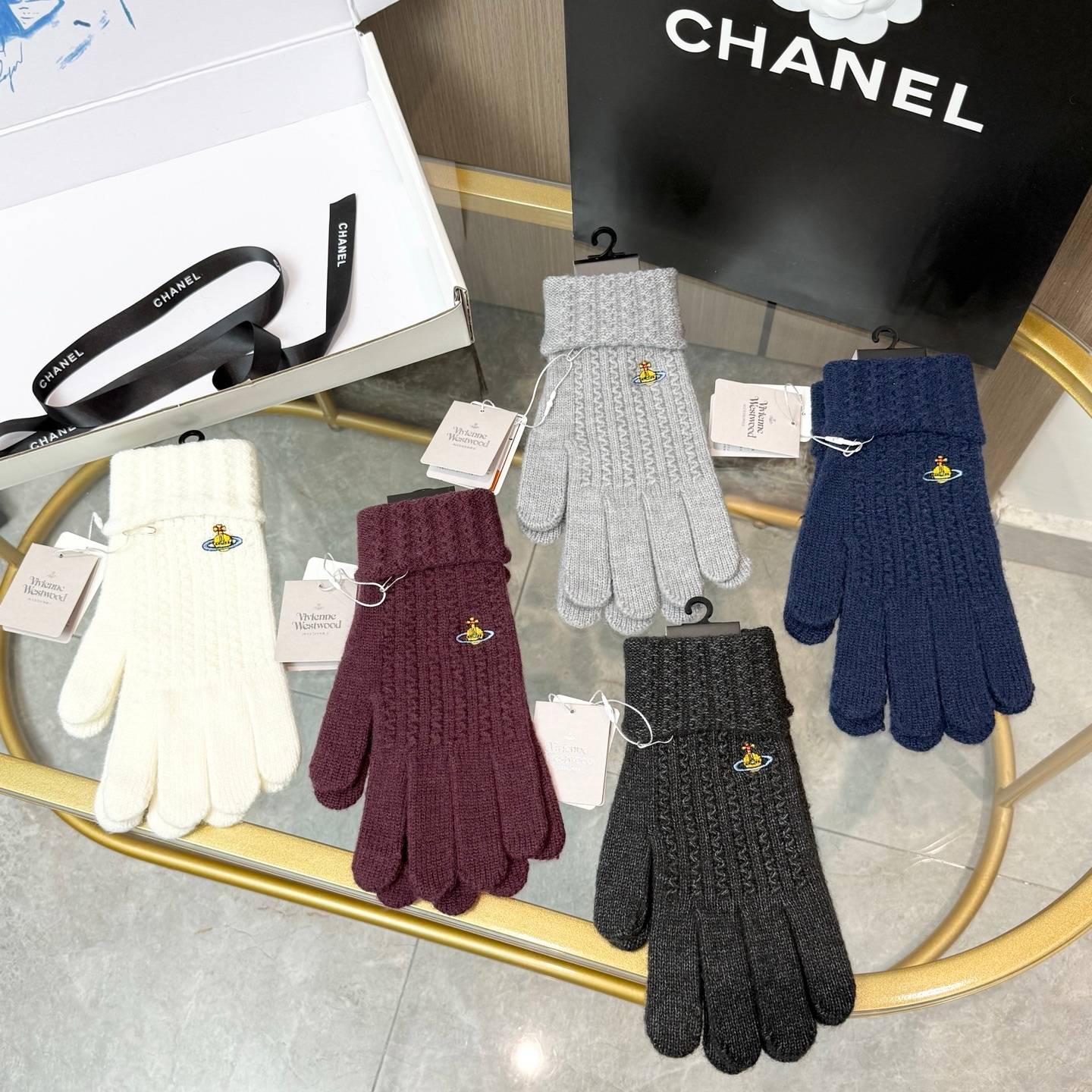 Vivienne Westwood ヴィヴィアン ウエストウッド ニット手袋 防寒 通勤 おしゃれ 2色 ホワイト グレー - 画像 18