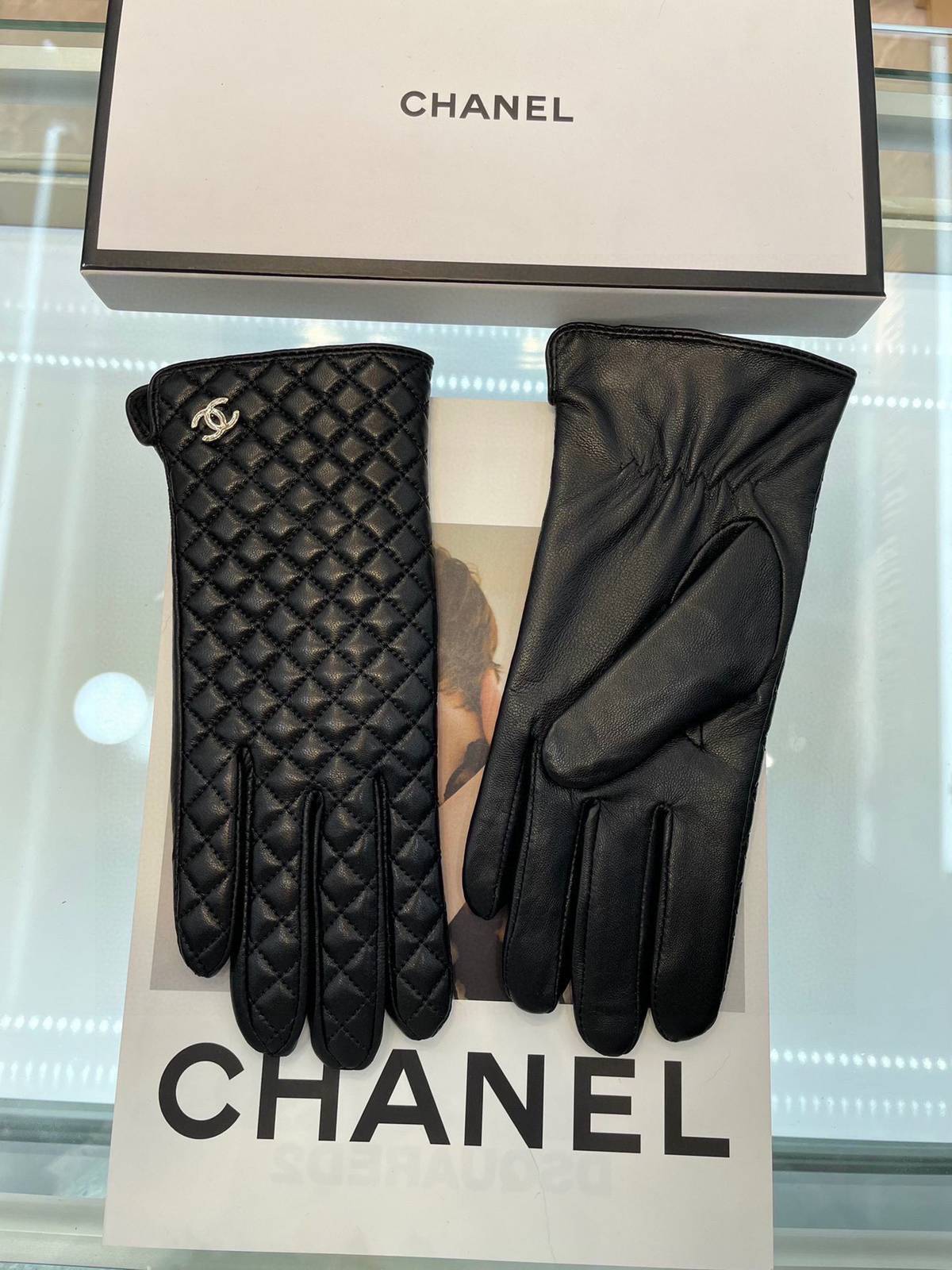 CHANEL シャネル レディース レザー手袋 本革 キルティング 長手袋 冬用 防寒 スマホ対応 通勤 ブラック