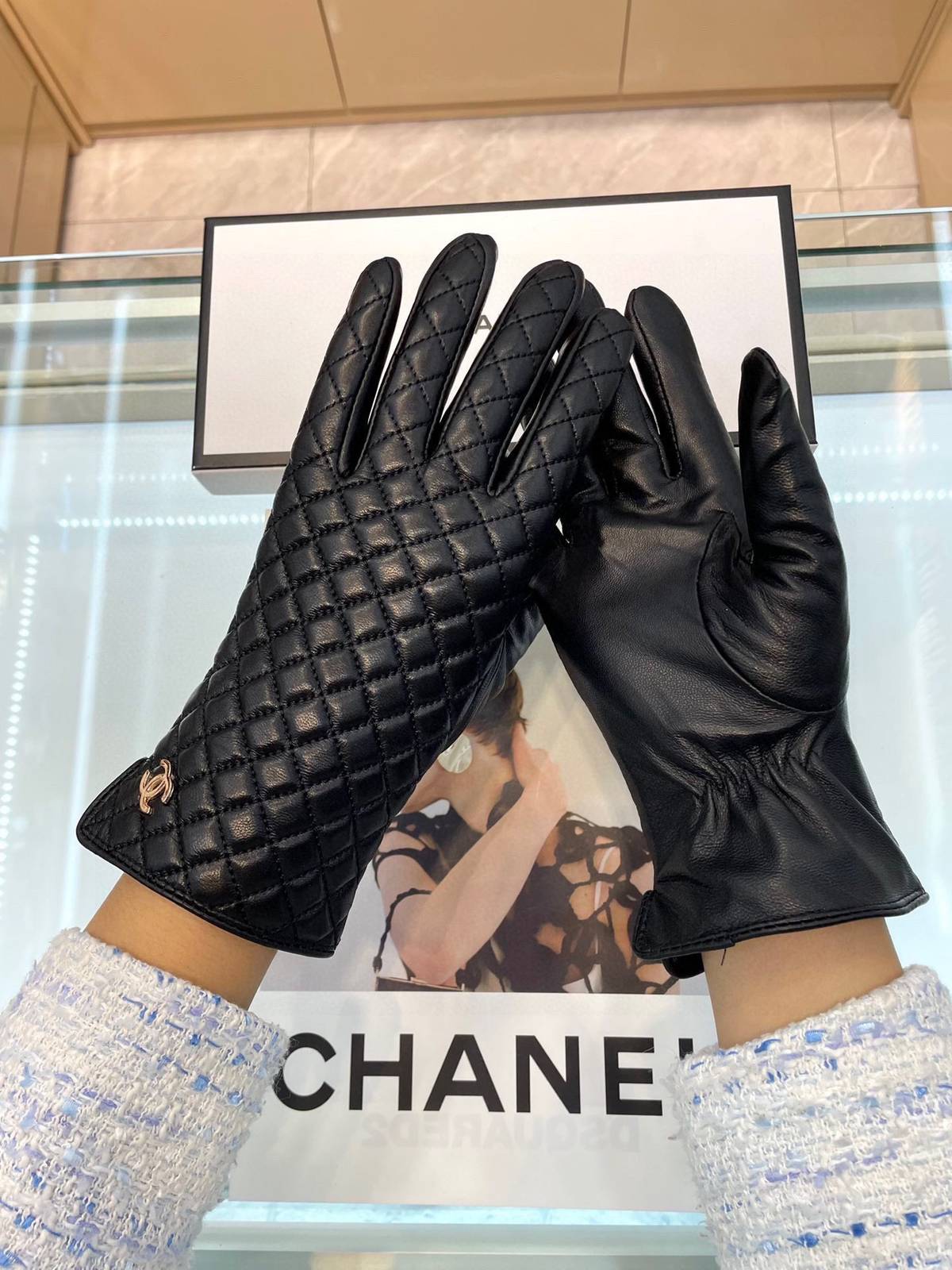 CHANEL シャネル レディース レザー手袋 本革 キルティング 長手袋 冬用 防寒 スマホ対応 通勤 ブラック - 画像 3