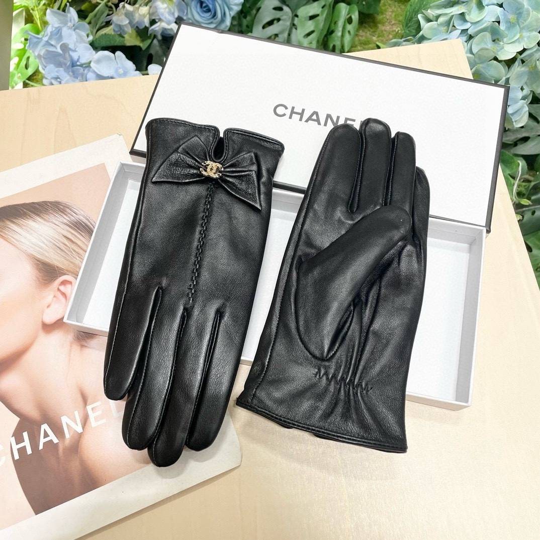 CHANEL シャネル レディース レザー手袋 本革 防寒 保温 スマホ対応 裏起毛 おしゃれ 通勤 冬 ブラック - 画像 5