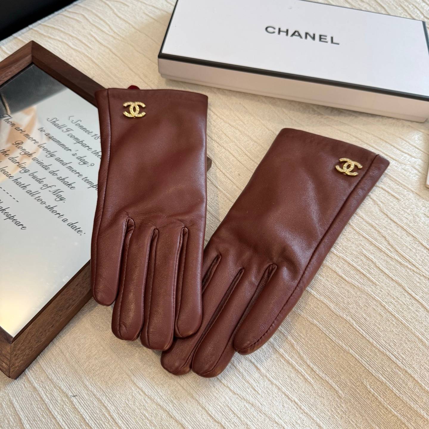 Chanel シャネル 本革手袋 レディース 防寒 保温 暖かい ブラウン ギフト プレゼント 通勤 通学 - 画像 3