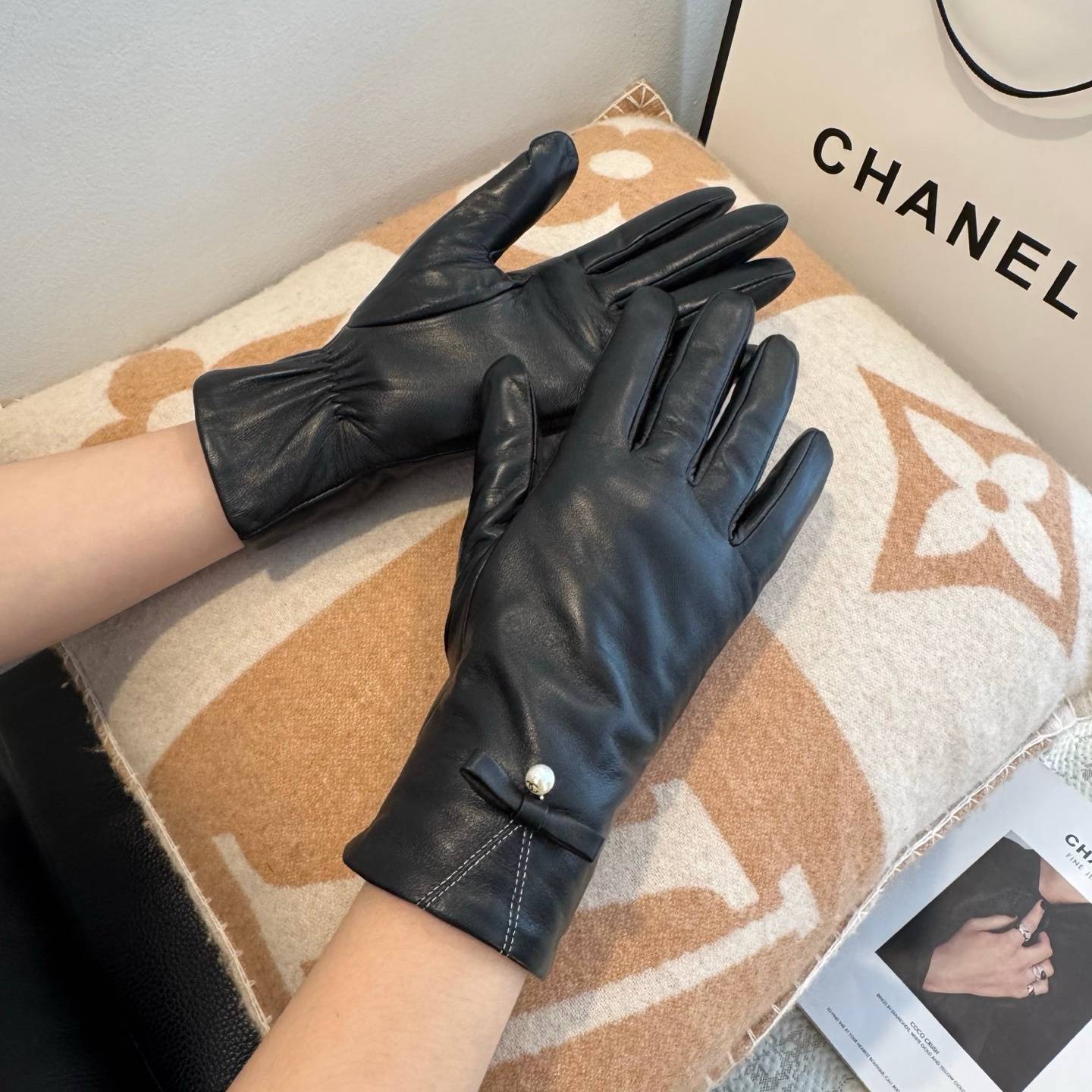 Chanel シャネル 本革手袋 レディース 防寒 保温 暖かい ブラウン ギフト プレゼント 通勤 通学 - 画像 9
