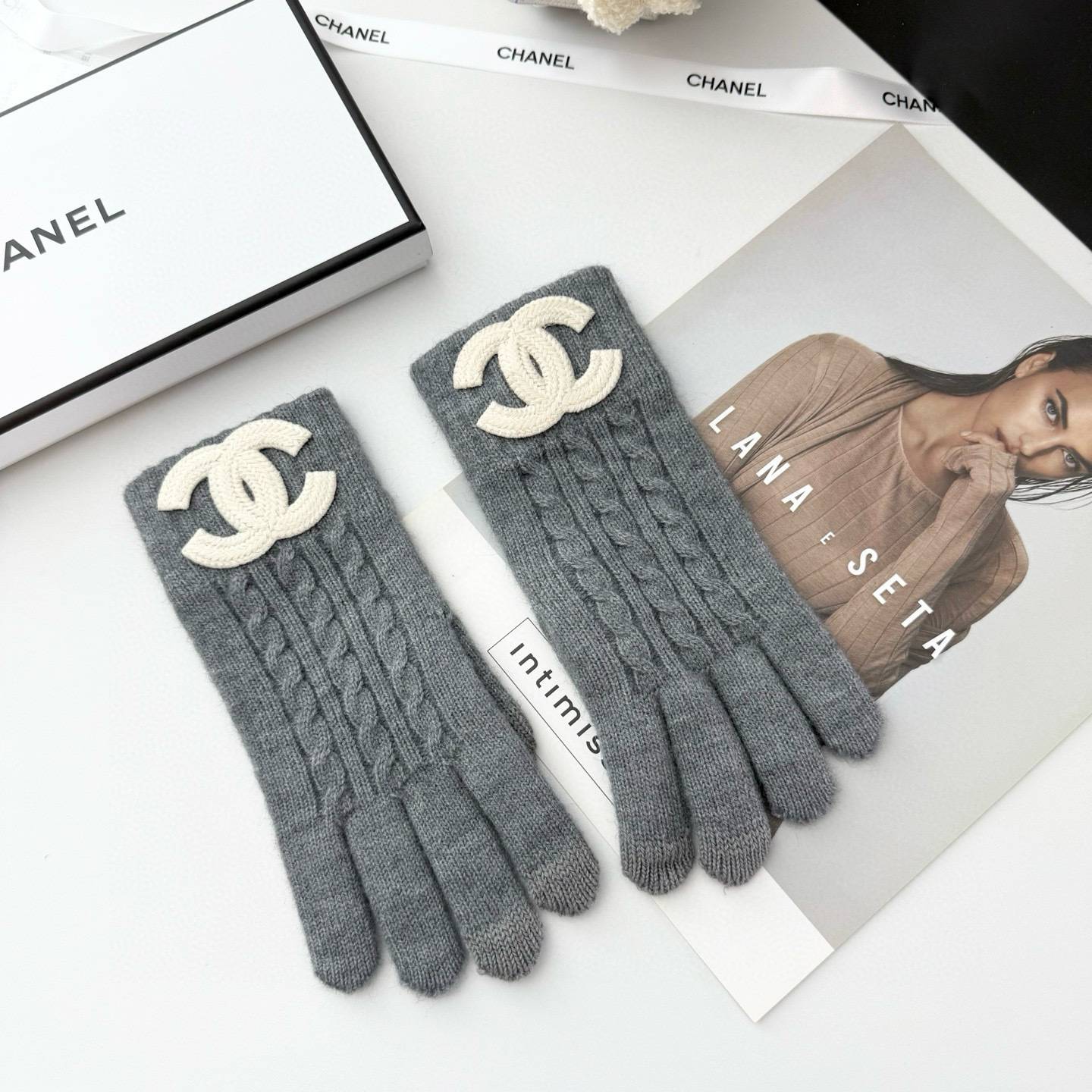 CHANEL シャネル ニット手袋 秋冬 防寒 ロゴ 本物 ブラック 高品質 - 画像 5