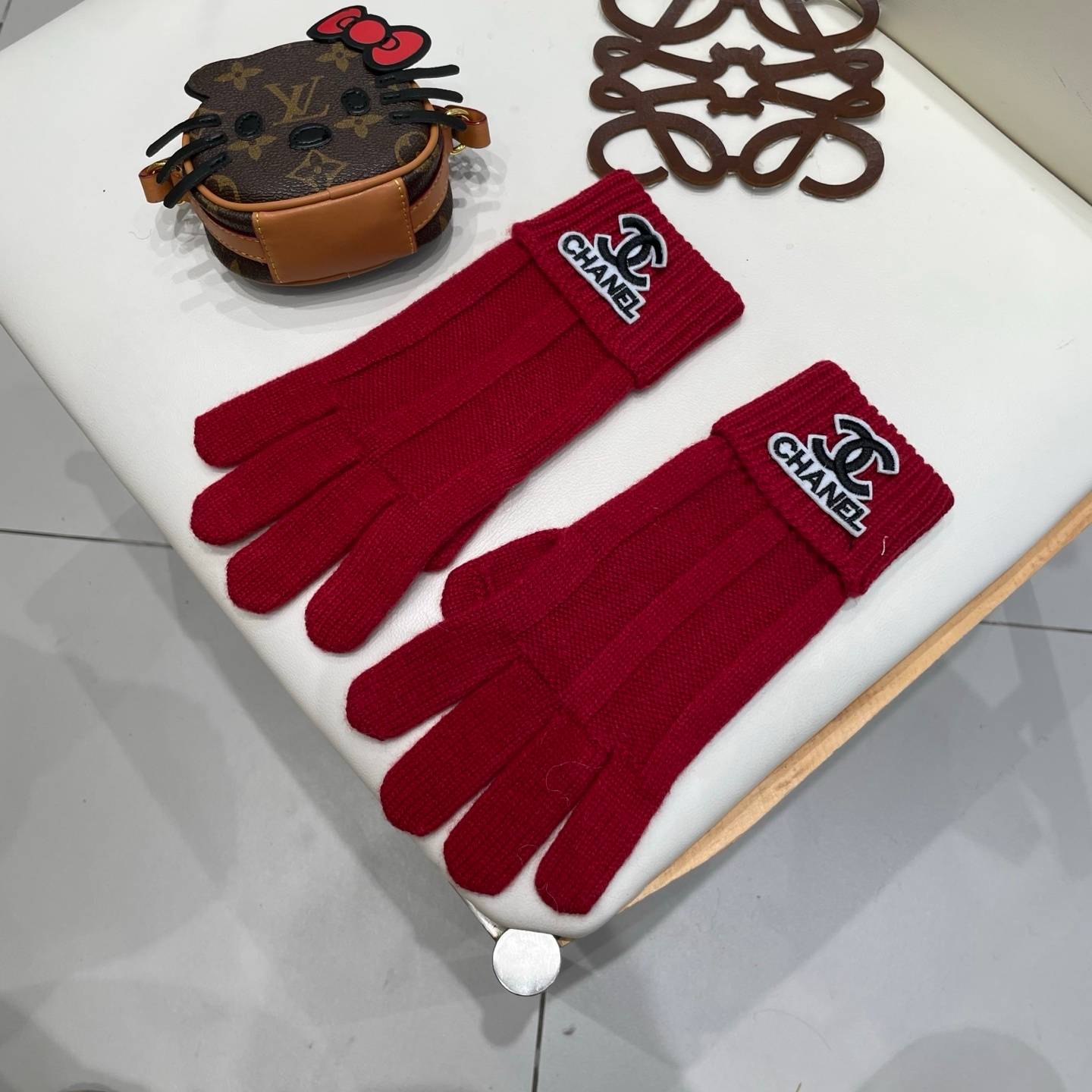 CHANEL シャネル ニット手袋 防寒 通勤 高級 レッド - 画像 2